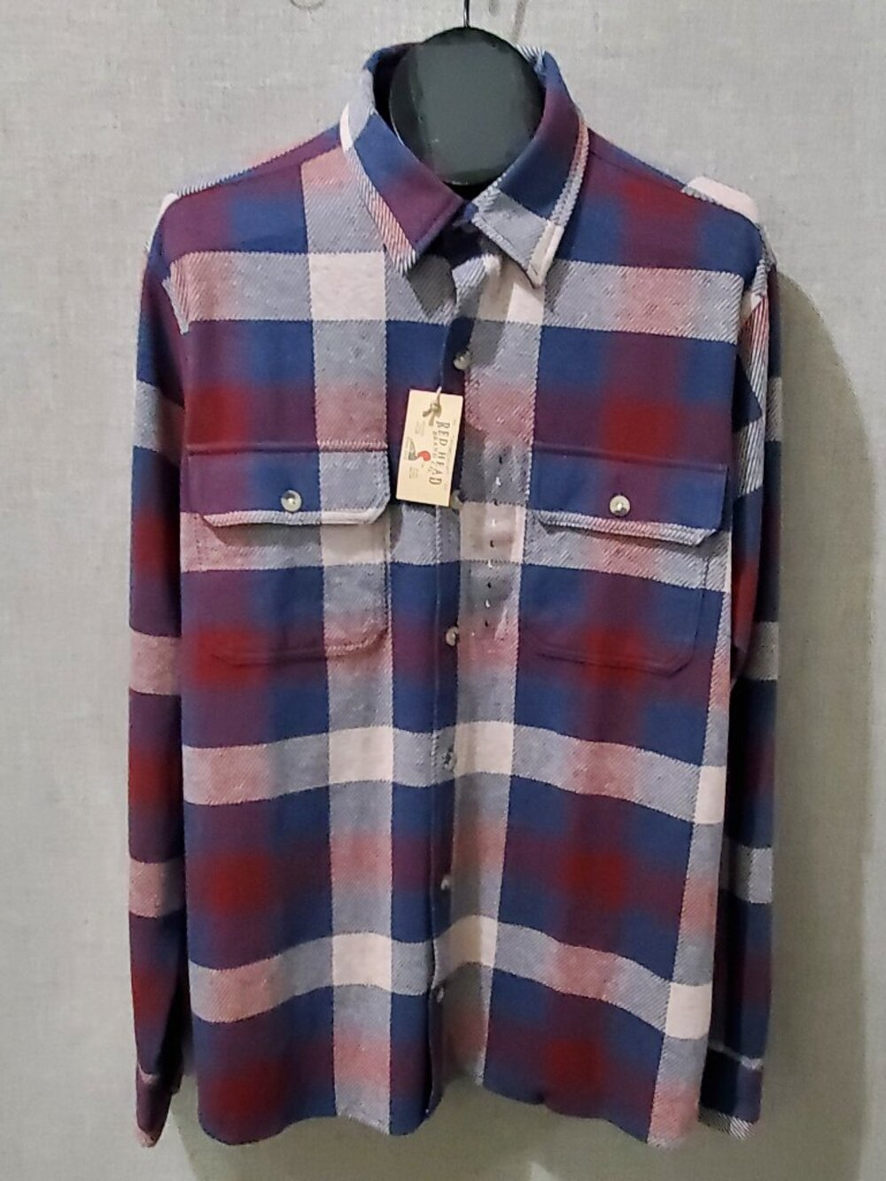 Red Head Brand Co. Men's L Navy Burgundy Plaid Long Sleeve Casual Button Down